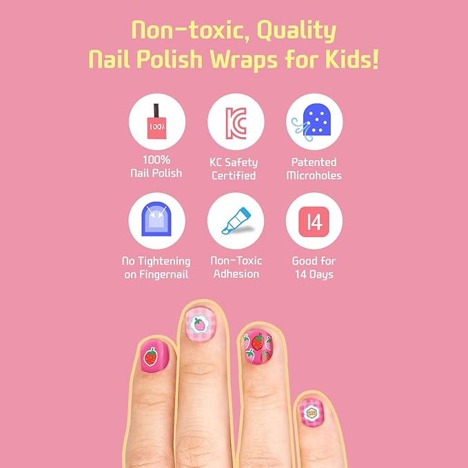 Premium Nail Wraps for Kids 6+ Yo | 30 Non-Toxic Nail Polish Stickers That Let Nails Breathe | Patented Micro Holes for Safe, Healthy Nails | Long Lasting Nail Stickers for Girls (Glitter Milky Way)
