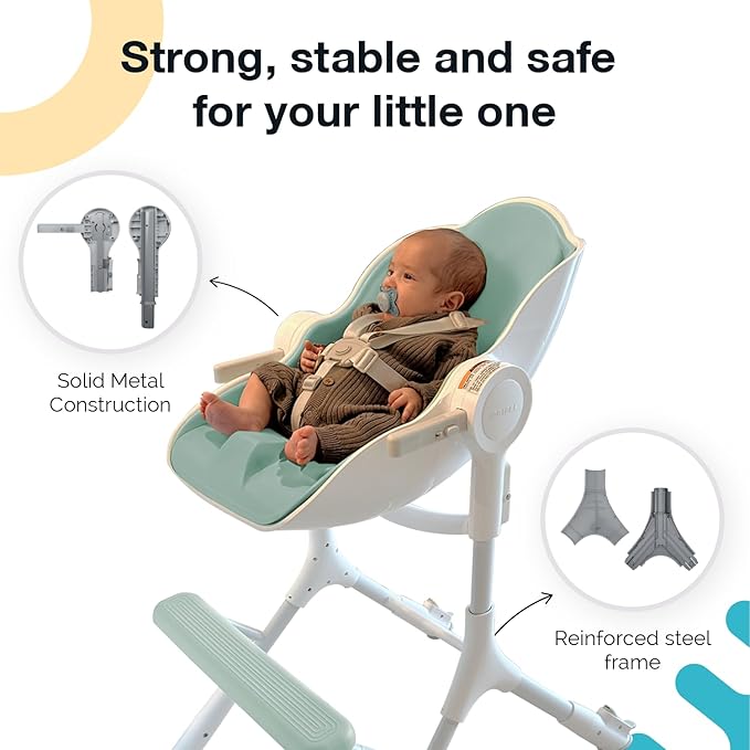 ORIBEL Cocoon Z High Chair & Baby Lounger | Perfect High Chair for Toddlers/Newborns | Glides Easily on All Surfaces | Secure Locks | Convertible Chair for Napping & Feeding (Avocado Green)
