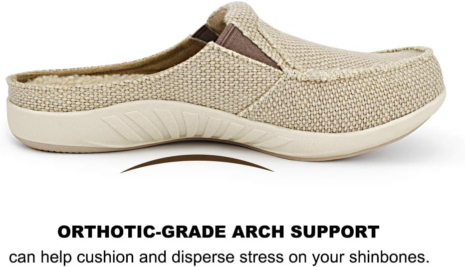 Mens Slippers with Arch Support, Canvas House Slipper for Men with Velvet Lining, Slip On Clog, Indoor Outdoor House Shoes with Anti-Skid Rubber Sole