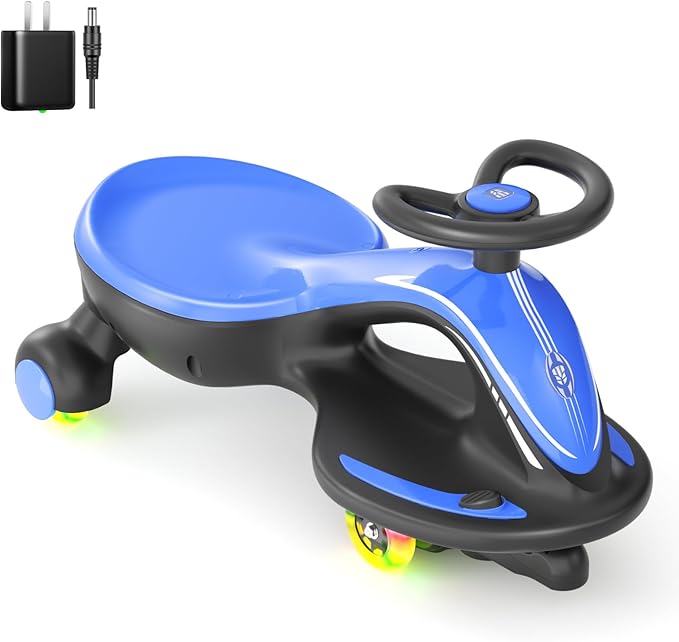XJD Electric Wiggle Car Ride On Toy, 2 in 1 Wiggle Car Rechargeable Battery with Anti-Rollover Colorful Light-Emitting Wheel for Toddler Ride On Toys 3 Years and Up (Blue)