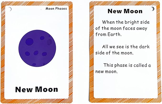 Set of Moon Phase Flash Cards for Toddlers(9 Count) | Kids Learning Flashcard & Montessori Pocket Cards | Perfect for Pre-K Decor Background Wall Stickers, Teacher/Autism Therapists Tools