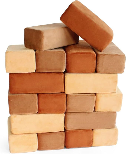 The Original Premium Plush Building Block for Kids - Certified Safe Foam Blocks in Luxuriously Soft Fabric Covers - Set of 24 (Desert)