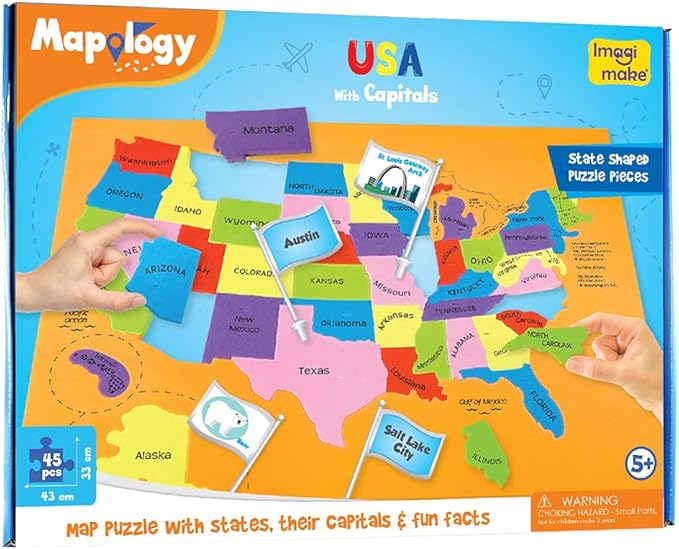 Imagimake Mapology USA Map with Capitals | Learning States and Capitals | US Geography Toys for Ages 8-13 | Jigsaw Puzzles for Kids Ages 8-10 | Educational Back to School Gifts for Kids Age 5-7 & 9-12