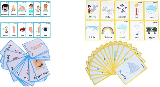 Body Parts+Weather Flashcards for Toddlers | Kids Learning Montessori Pocket Cards Toys | Perfect for Pre-K Decorations Background Wall Stickers,Teacher/Autism Therapists Tools