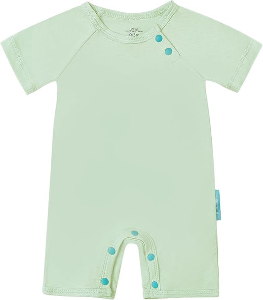 SuperSoft Short Sleeve Baby Romper, Unisex Bamboo Viscose One-piece Summer Pajamas, Boy Girl Footless Jumpsuit Snap Closure