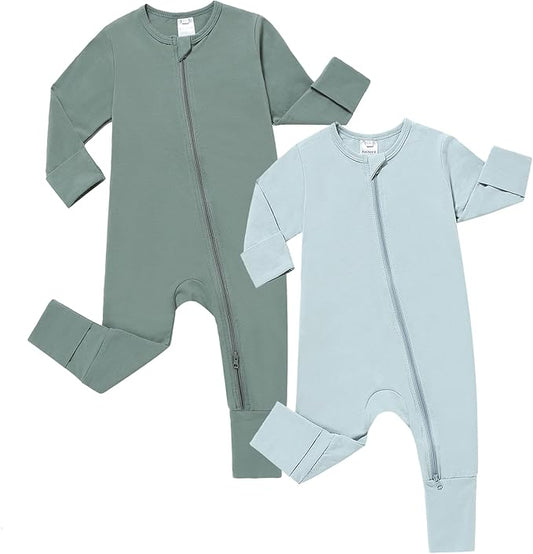 JunNeng 2 Pack Footless Long/Short Sleeve Baby Romper with Zipper Cotton Infant Sleepwear