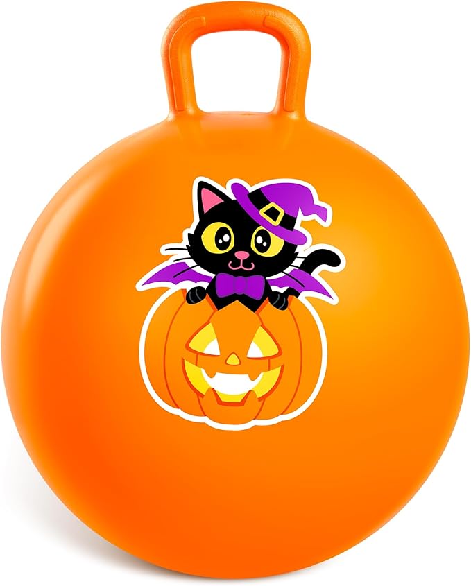 PlayZap Hopper Balls for Kids 3-8, Halloween Toys Orange 18 Inches Bouncy Ball with Handle, Pumpkin Inflatable Bouncing Jumping, Hippity Hop Toys Girls Boys Gifts