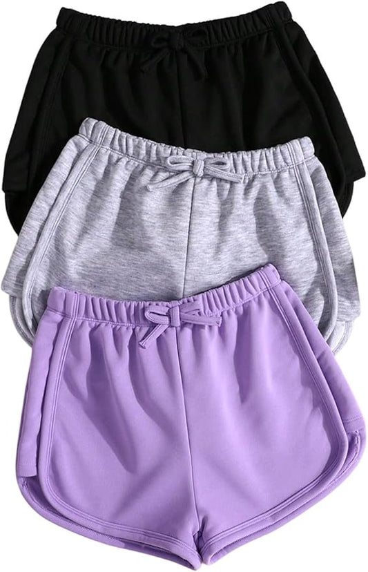SHENHE Girl's 3 Pack Bow Front Dolphin Shorts Elastic Waist Casual Workout Athletic Shorts
