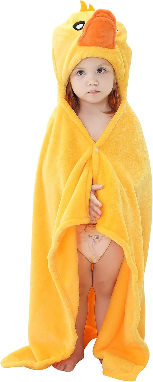 Baby Bath & Hooded Towels Kid Wearable Hoodie Blanket Baby Towels with Hood Soft Cozy Flannel Toddler Bath Towel Gifts for Boys Girls(Duck 50 * 40)