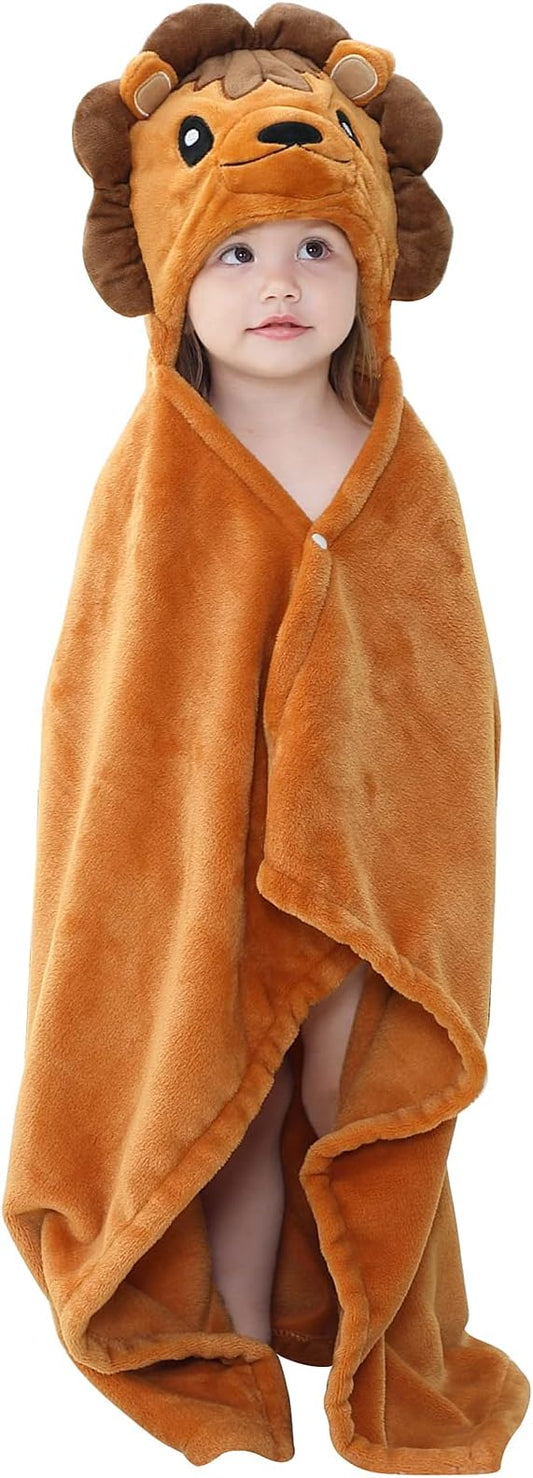 Wearable Blanket Hoodie for Kids Toddlers Hooded Towels Soft Cozy Flannel Wearable Throw Blanket Hoodie for Boys Girls Birthday Gifts (Lion 60 * 50)