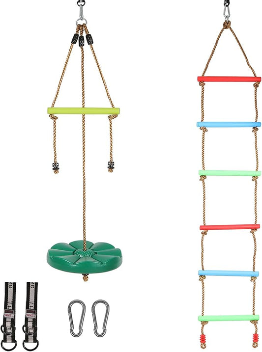 RedSwing Rope Ladder and Disc Swing with Monkey Bars Combo for Kids, Climbing Ladder for Swing Set, Hanging Rope Ladder with Strap and Snap Hook, Great for Play Set, Outdoor, Playground