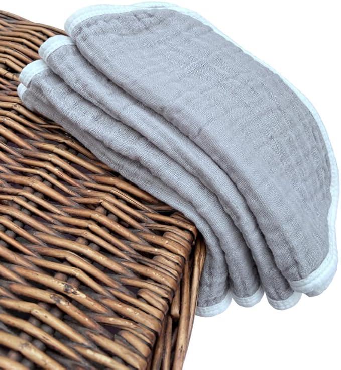 Muslin Burp Cloths Large 20 by 10 Inches 100% Cotton 6 Layers Extra Absorbent and Soft (Grey)