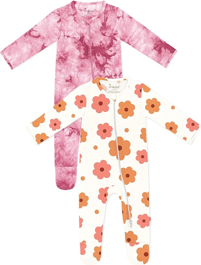 Jimonda Baby Girls Boys Footed Pajamas,Rayon From Bamboo,2 Way Zipper Long Sleeve Soft Sleeper Pjs,Infant Tie-dye Romper