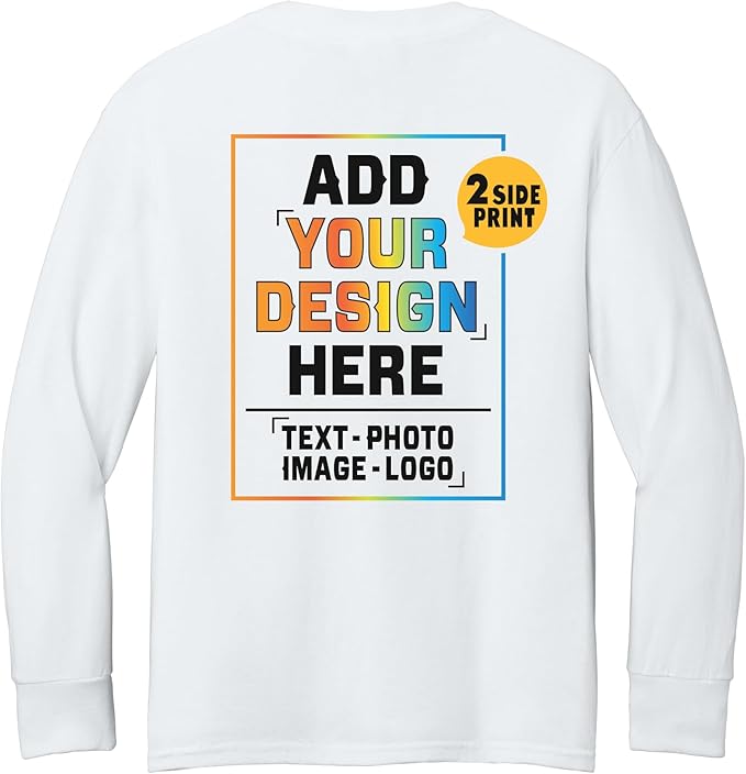 TEEAMORE Custom Front & Back Print T-Shirt Hoodie Sweatshirt Long Sleeve Tank Top with Your Image for Men Women Kids Baby