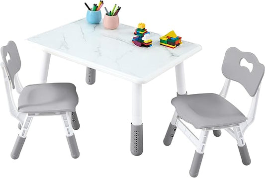 Toddler Table and Chair Set for Ages 3-8, Adjustable Kids Table and Chairs for Reading,Drawing, Eating, Children Activity Table with Graffiti Tabletop for Daycare/Classroom/Home/Preschool
