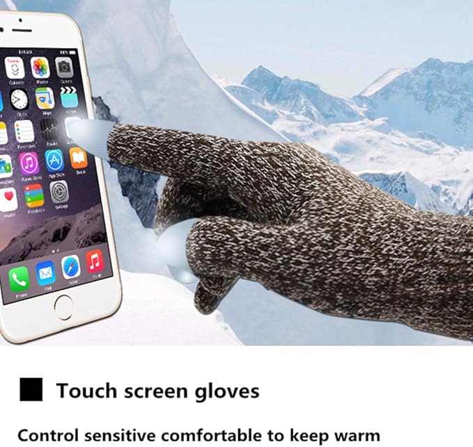 Mens Winter Hat Scarf Glove set for Men 3 Pcs Touchscreen Anti Slip Gloves Knit Stretchy Beanie Hats and long Scarfs Set