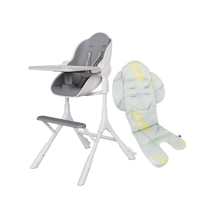 ORIBEL Cocoon Z High Chair & Seat Liner Combo | Convertible High Chair for Newborn to Toddler | Easy Move Gliders | Easy to Clean | Ice Gery