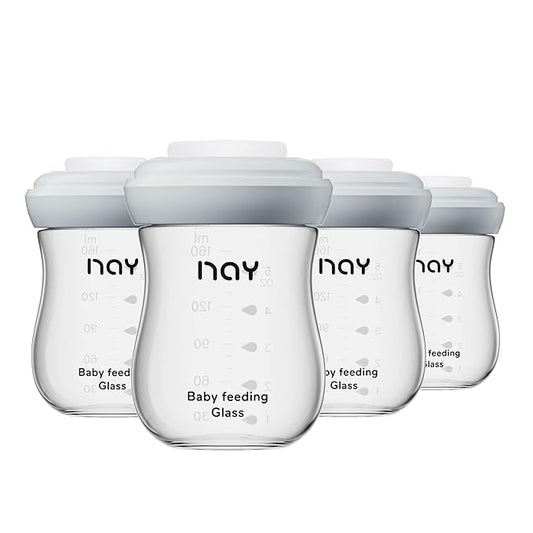 Glass Breastmilk Storage Bottles, 5.4oz Wide Neck Breast Milk Containers, BPA-Free, Lead-Free, Fits Breast Pumps and Nipples, 4 Pack