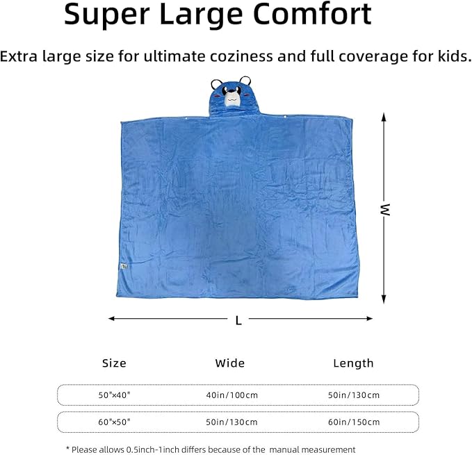 Baby Bath & Hooded Towels Kid Wearable Hoodie Blanket Baby Towels with Hood Soft Cozy Flannel Toddler Bath Towel Gifts for Boys Girls(Blue Bear 50 * 40)