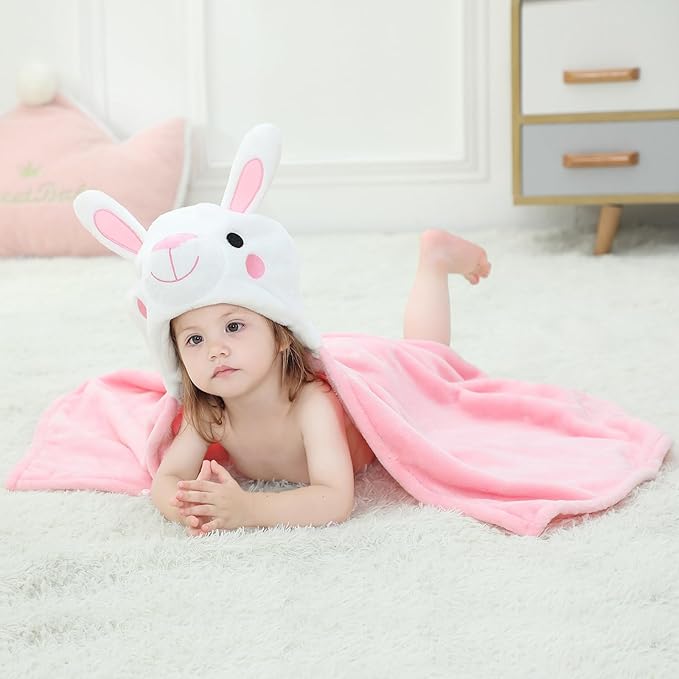 Baby Bath & Hooded Towels Kid Wearable Hoodie Blanket Baby Towels with Hood Soft Cozy Flannel Toddler Bath Towel Gifts for Boys Girls(Rabbit 50 * 40)