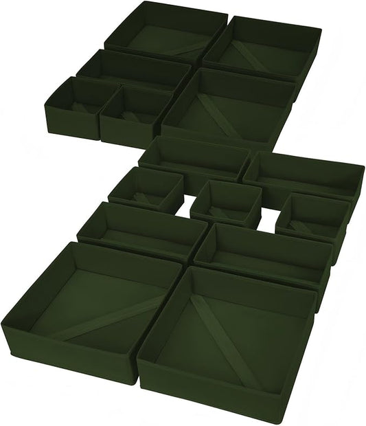 DIMJ Drawer Organizer Clothes, 15 Pack Dresser Organizer, Foldable Closet Organizers and Storage, Fabric Dresser Bins, Drawer Dividers for Nursery, Baby Clothes, Underwears, Sock (Green)