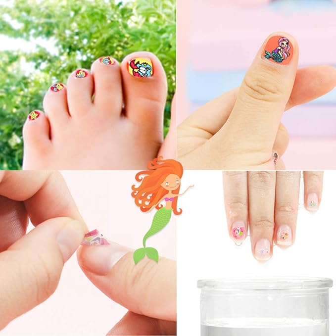 db11 Mermaid Nail Art Stickers Decals for Teens, 200+ Mermaid Princess Nail Wraps Tips for Fingernail Toenail Acrylic Decoration Easter Birthday Party Favors