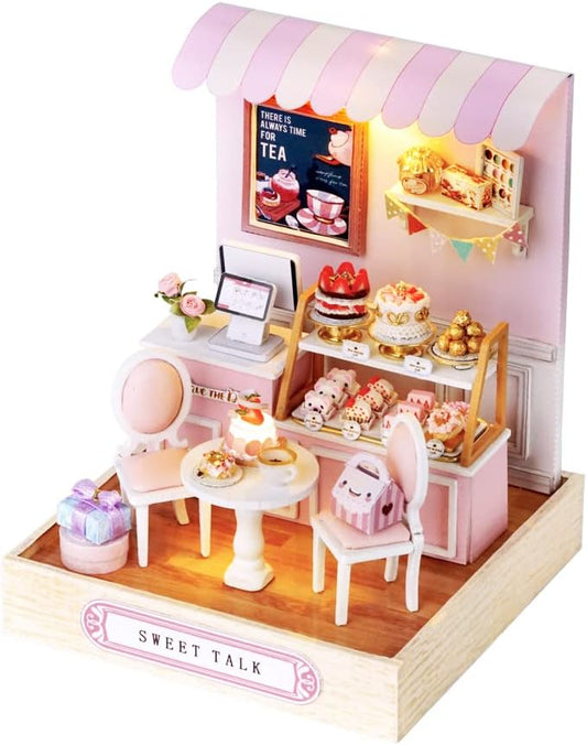 TuKIIE DIY Miniature Dollhouse Kit with Furniture, 1:24 Scale Creative Room Mini Wooden Doll House Plus Dust Proof for Kids Teens Adults(Sweet Talk)