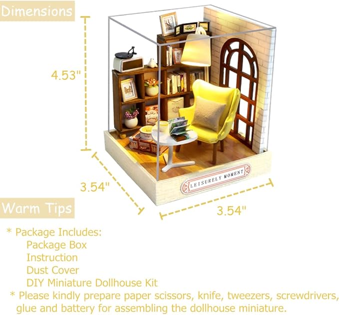 TuKIIE DIY Miniature Dollhouse Kit with Furniture, 1:24 Scale Creative Room Mini Wooden Doll House Plus Dust Proof for Kids Teens Adults(Leisurely Moment)