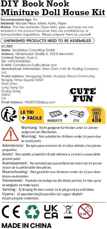 Cutefun Book Nook Kit - DIY Miniature Dollhouse Kit for Adults and Teens, Barbershop Mini House Building Kit with LED Bookshelf Insert Decor Creative Gifts (John's Hair Salon)