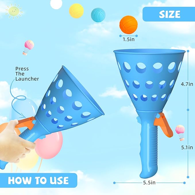 punkdog Pop and Catch Ball Game with 15 Ping Pong Balls, 5 Glow Balls and 6 Catch Launcher Baskets - Outdoor Indoor Game, Christmas Easter Party Favors Gifts Toys for Kids and Adults