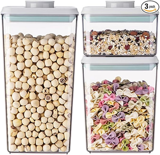 Food Storage Containers with Lids Airtight- 3Pcs BPA-Free Kitchen and Pantry Organization Pop Containers, Leakproof Stackable Kitchen Storage Containers for Cereal, Flour, Sugar (0.5, 1.2, 1.8 QT)