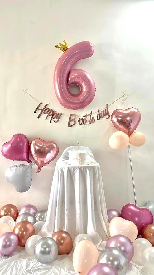2026 Pink Crown 40 Inch Mylar Foil Number 6 Balloon, Birthday Balloons for 6 16 Boy Girl Party Decorations Supplies,Pink Crown Big Helium Balloon Numbers for 26 36 46 60 Men Women Anniversary