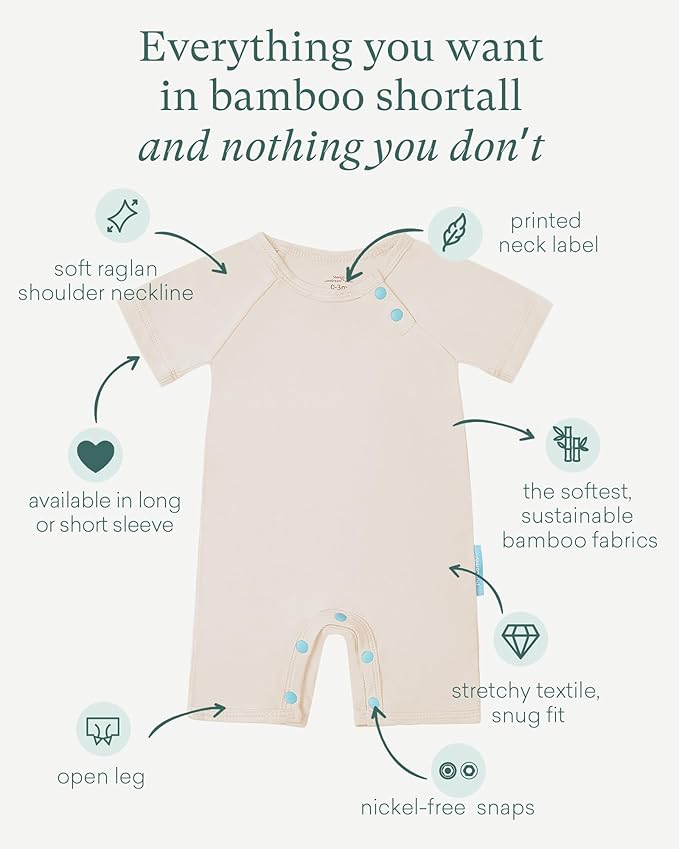 SuperSoft Short Sleeve Baby Romper, Unisex Bamboo Viscose One-piece Summer Pajamas, Boy Girl Footless Jumpsuit Snap Closure