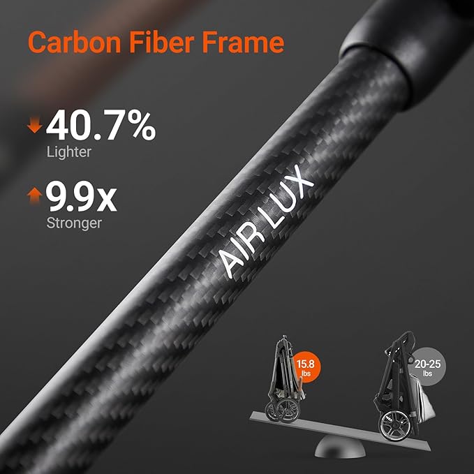 MAMAZING Air Lux Baby Stroller with Carbon Fiber Frame, One-Hand Fold & Reversible Seat, Magnetic 5-Pt Harness, Car Seat Adapter, 15.8lbs, Cinder