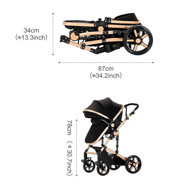2 in 1 Baby Stroller, Convertible Pram, Reversible Standard Baby Stroller, Portable Baby Buggy, Infant Carriage, Foldable High Landscape Pushchair for Toddler Newborn (2US588-BG)