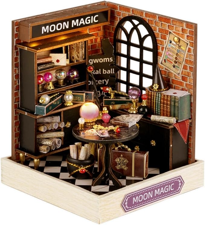 TuKIIE DIY Miniature Dollhouse Kit with Furniture, 1:24 Scale Creative Room Mini Wooden Doll House Plus Dust Proof for Kids Teens Adults(Moon Magic)