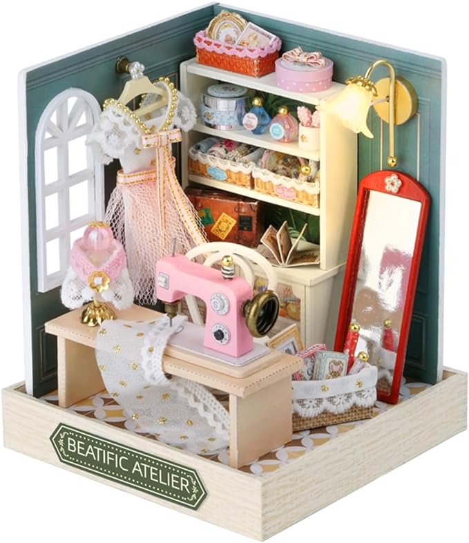 TuKIIE DIY Miniature Dollhouse Kit with Furniture, 1:24 Scale Creative Room Mini Wooden Doll House Plus Dust Proof for Kids Teens Adults(Beatific Atelier)