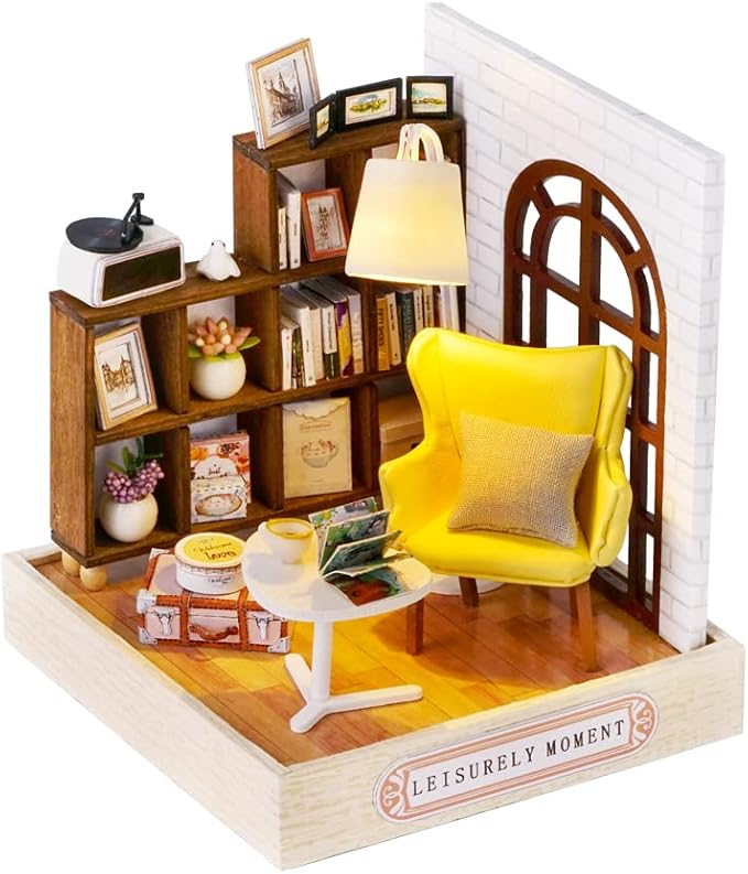 TuKIIE DIY Miniature Dollhouse Kit with Furniture, 1:24 Scale Creative Room Mini Wooden Doll House Plus Dust Proof for Kids Teens Adults(Leisurely Moment)