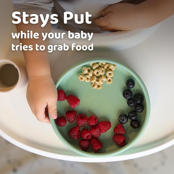 Solid Plate, Weighted Baby Toddler Plate, Silicone Plates for Baby, No-Division Kid Plates, Microwave & Dishwasher Safe Silicone Plate for Toddlers, No BPA, Blue Hour