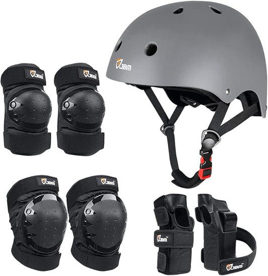 JBM Adult & Kid Skating Protective Gear Set for Beginner to Advanced, Skateboard Helmet Knee and Elbow Pads with Wrist Guards for Inline Roller Skating, Scooter, Skateboarding