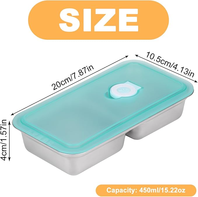 Reusable Snack Containers with Lids, Stainless Steel Snack Containers, Double Compartment Condiment Bowls, Meal Prep Lunch Box, Takeout, Travel and Camping Food Storage (4PCS)