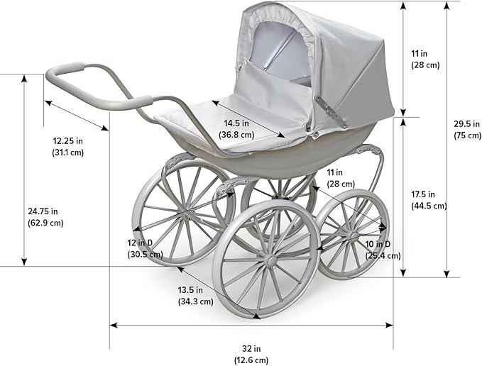 Badger Basket London Doll Stroller - Stylish Toy Stroller for 18 Inch Dolls - Adjustable Canopy, Sturdy Handle, Durable Design for Pretend Play and Doll Accessories - Gray
