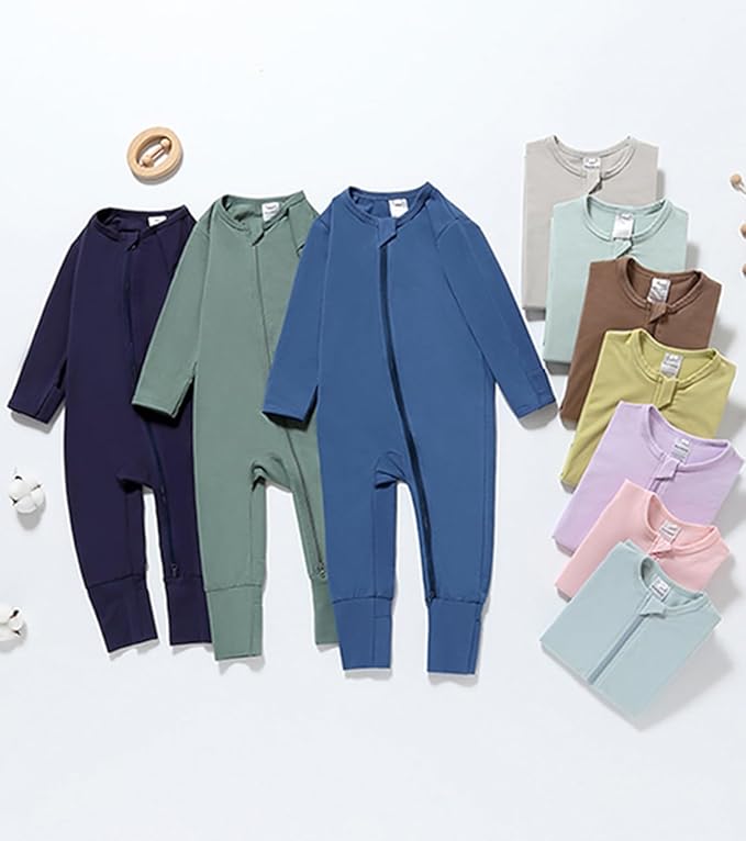 JunNeng 2 Pack Footless Long/Short Sleeve Baby Romper with Zipper Cotton Infant Sleepwear