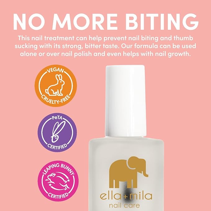 ella+mila "No More Biting" Nail Polish - Bitter Taste Nail Biting Treatment for Kids & Adults - Effective Thumb Sucking Stop for Kids (2-Pack)