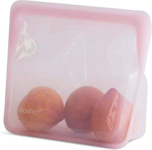 Stasher Premium Silicone Reusable Food Storage Stand-Up Mid Bag, Pink, Microwave, Sous Vide, Dishwasher, Oven and Freezer Safe, BPA Free, Leak-free, Eco-friendly, 56 Oz