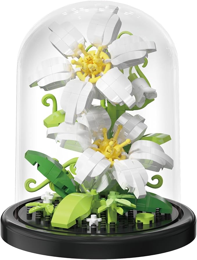 Lily Bloom Home Bouquets Dust Cover Set Building Toy Creative Assembly Bonsai Tree, Ideal for Valentine's Anniversaries Birthday