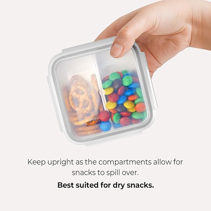 carrotez 2 Compartment Snack Containers, Mini Snack Containers for Mini Fridge, Small Food Storage Containers, Airtight Lids, Reusable, 1.1 cup, 6 PACK