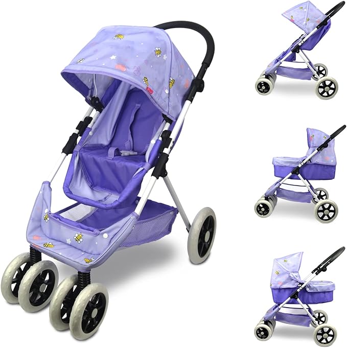 Anivia Dolls Pram, Doll Pushchair, 2 in 1 Stroller Dolls Pushchair Pram Toys Gift for Kids, Suitable Dolls Up to 18 inch