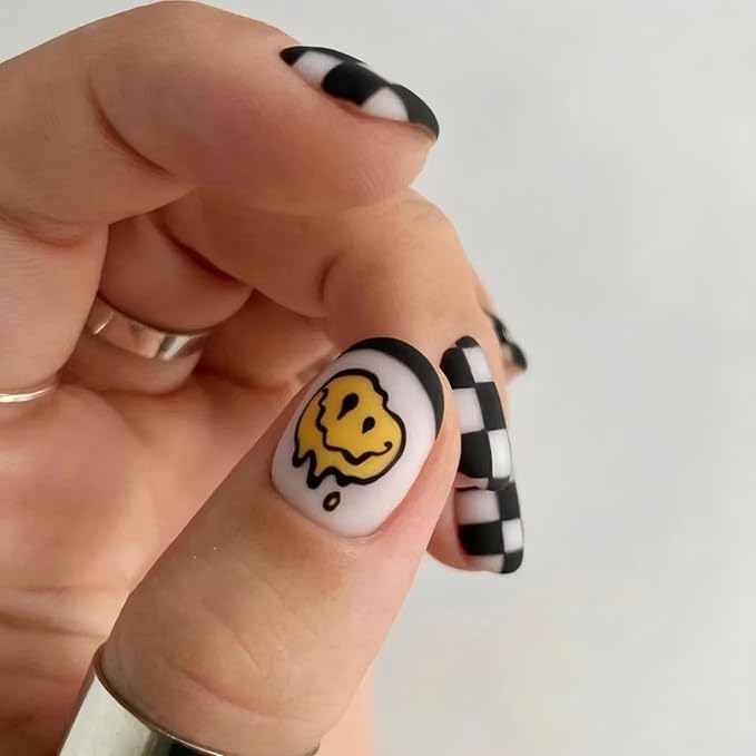 Dedyel Smile Nail Art Stickers 5D Embossed Cute Smile Face Kawaii Self-Adhesive Nail Stickers for Women Girls Kids Nail Art Decoration