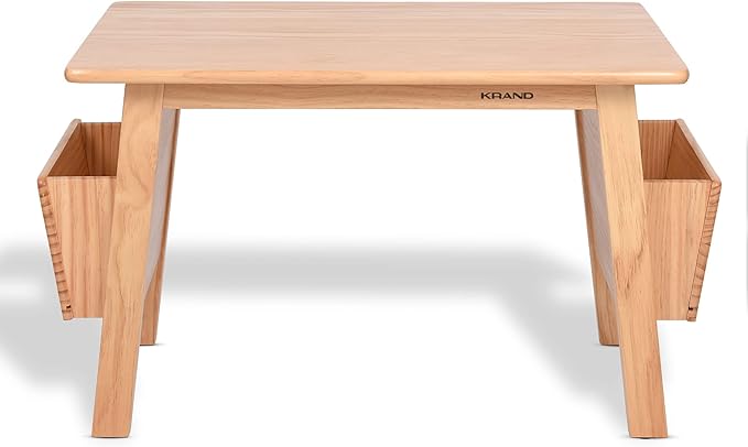 Kids Solid Wood Table and 2 Chair Set with Storage Desk and Chair Set for Children Toddler Activity Table (Solid Wood/Natural)